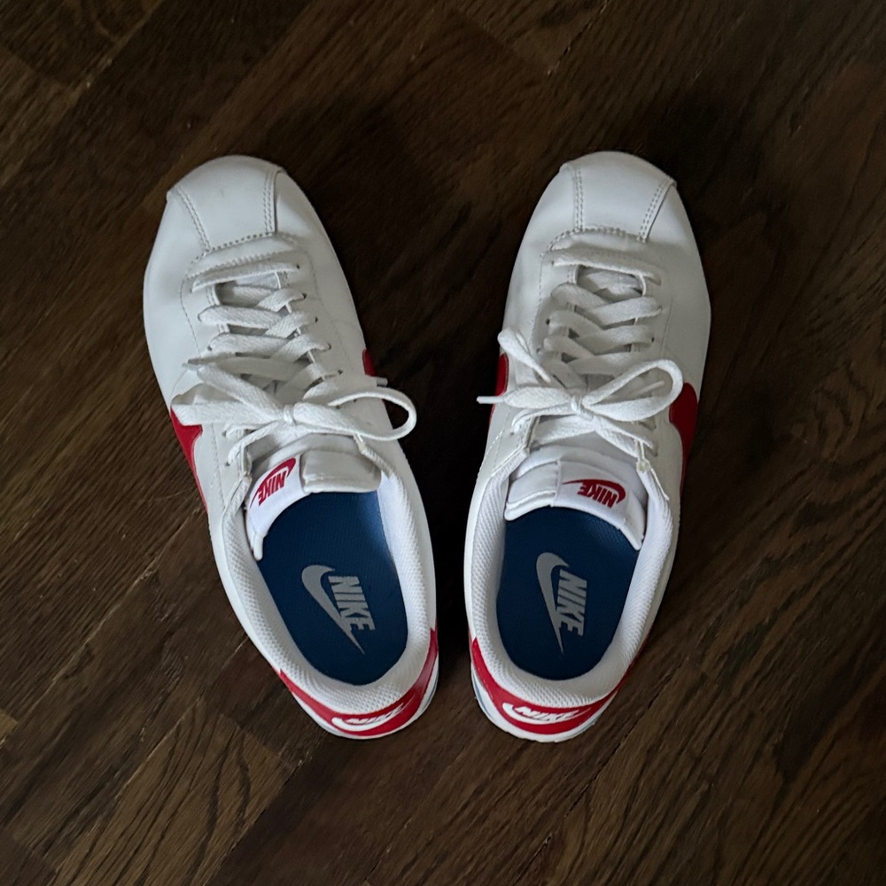 Nike Cortez White Sneakers with Red Swoosh